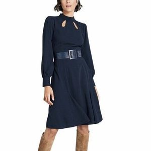 Modcloth Navy Blue Keyhole Midi Dress with Belt